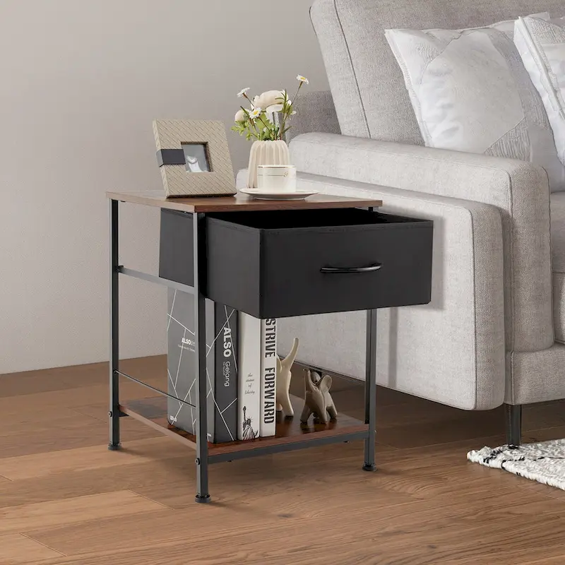 Costway 2 PCS 2-tier Nightstand Bedside End Sofa Table with Drawer - 16  x 16  x 21  (L x W x H)