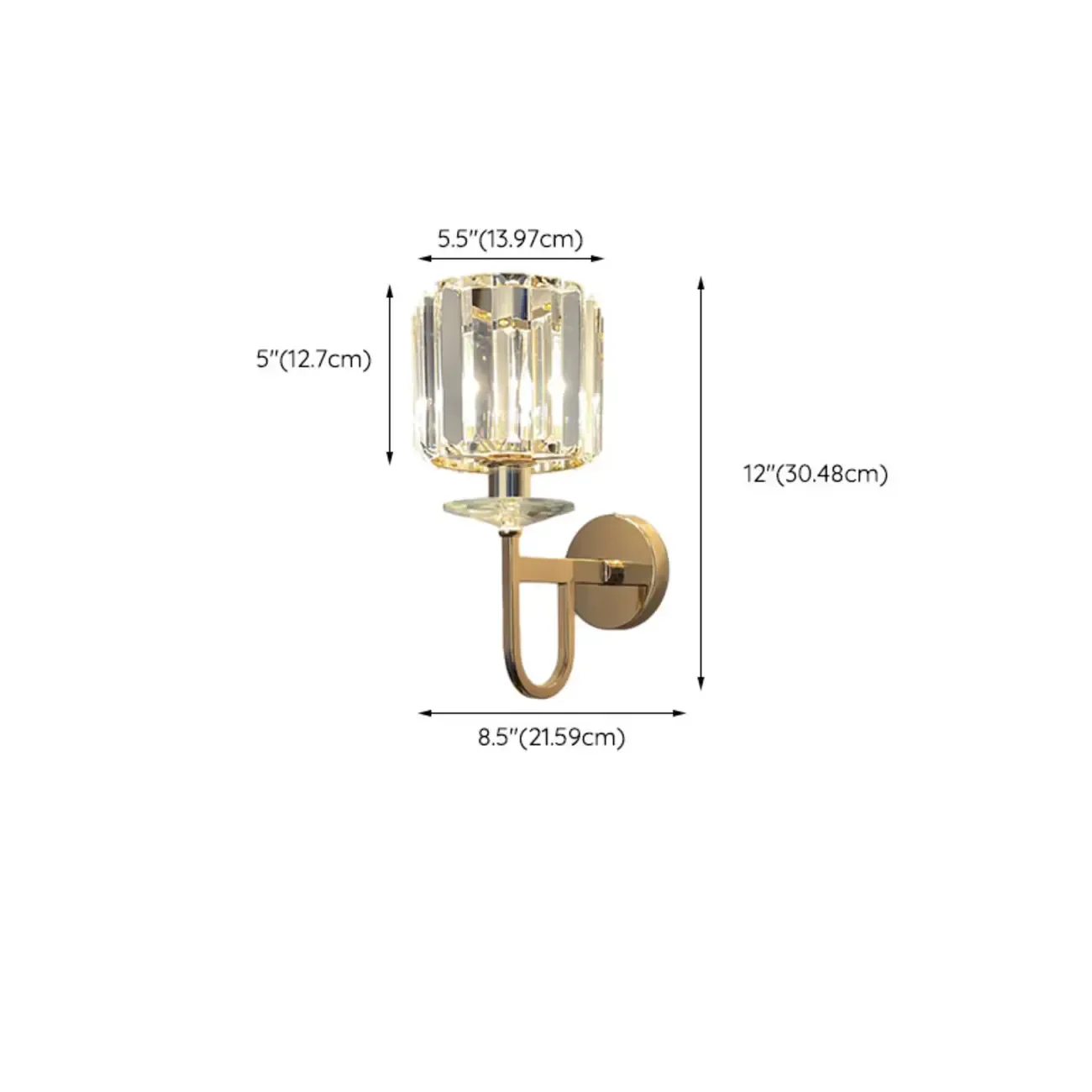 Elegant Crystal Smooth Gilded Metal Wall Sconce