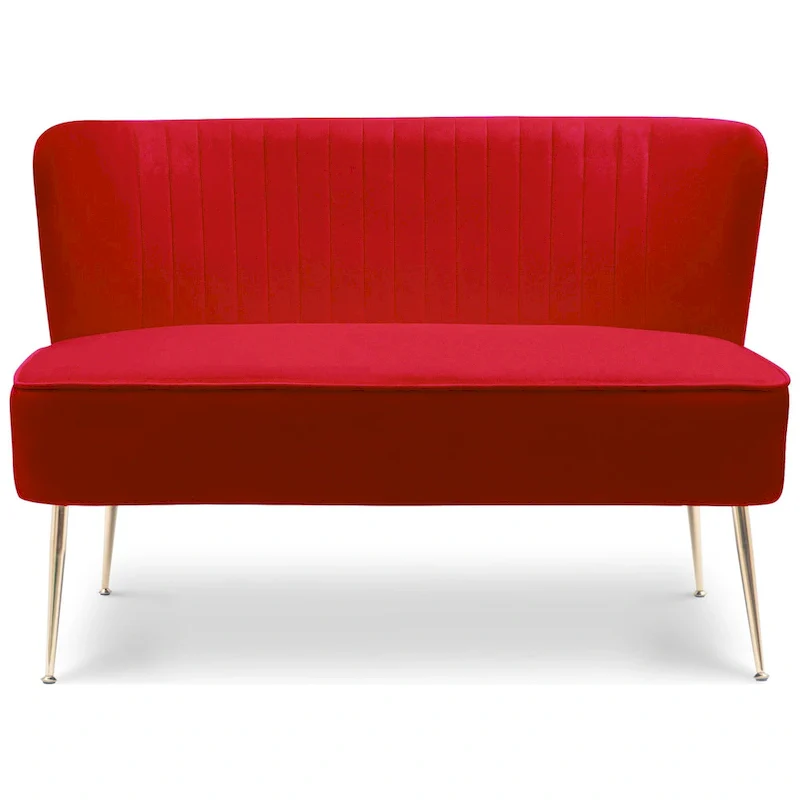 Upholstered Velvet Polyester 46 Wide Loveseat - Armless/ Scalloped Back