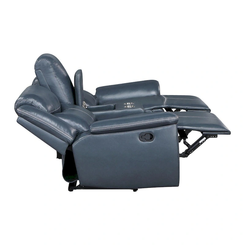 Stanwicke Blue Motion Reclining Loveseat with Console