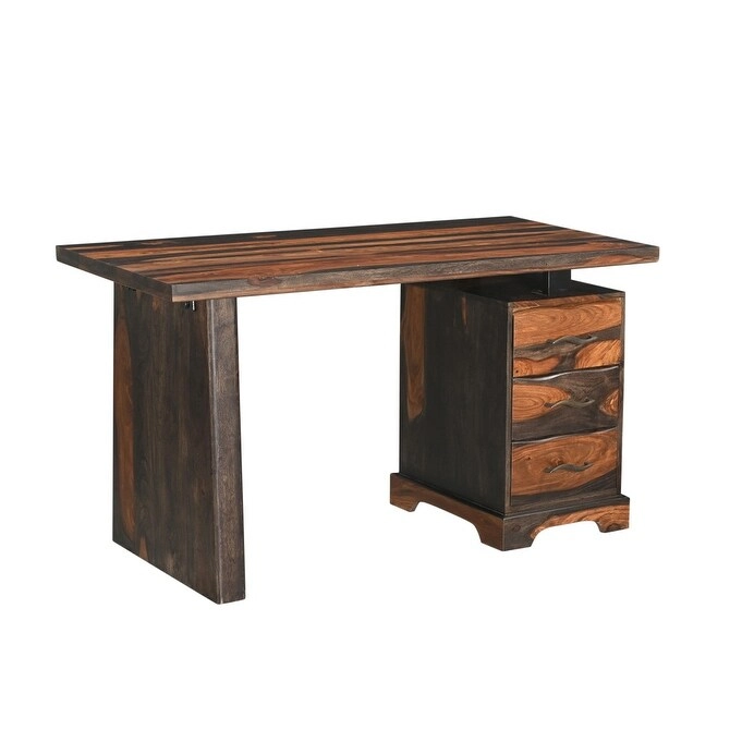 HomeRoots 54 Brown Live Edge Solid Wood Writing Desk With Three Drawers