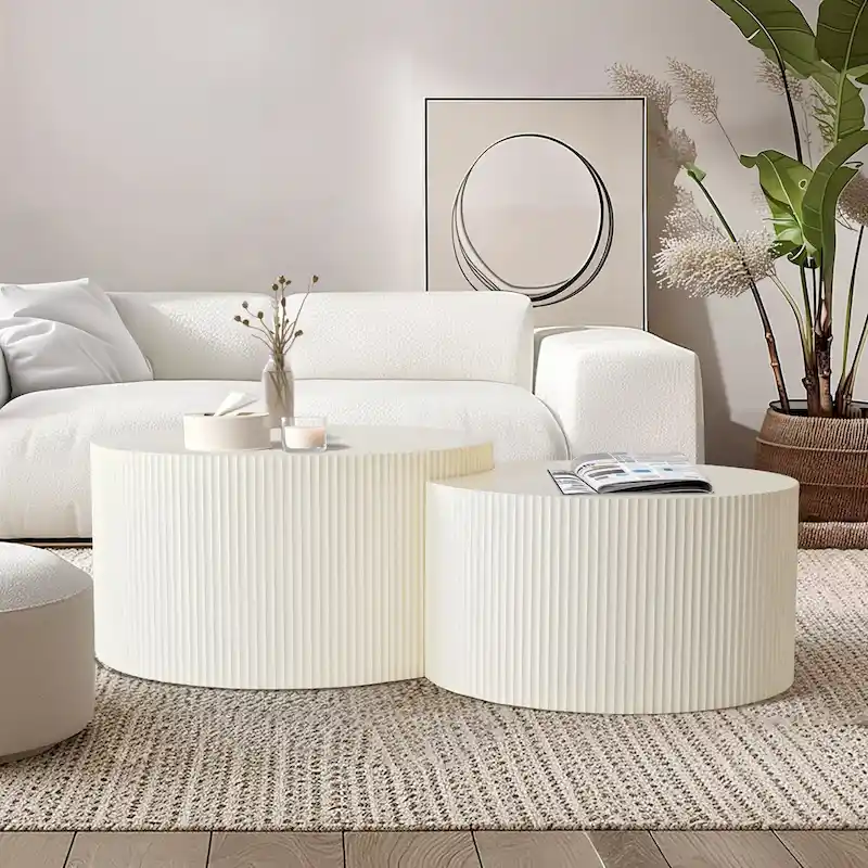 Vertical Stripe Design Nesting Coffee Table Set for Living Room, Bedroom