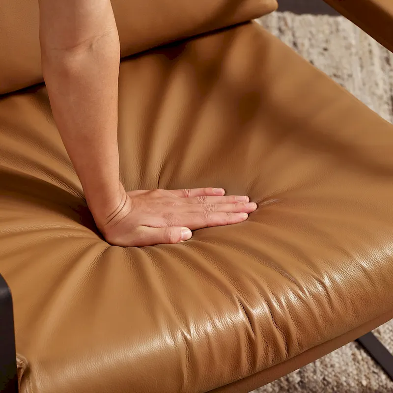 Mid-Century Leather Accent Chair, Brown/Khaki, Metal Frame, Seats 1