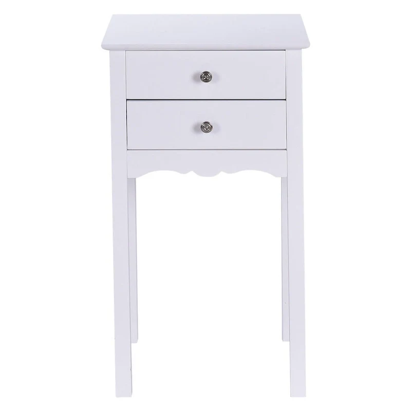 Side Table End Accent Table with 2 Drawers-White - 16.0 x 13.0 x 30.0 (L x W x H)