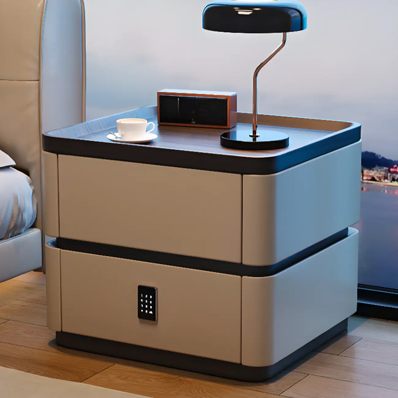 Wooden Overbed 2 Drawers Nightstand with Grooved Top