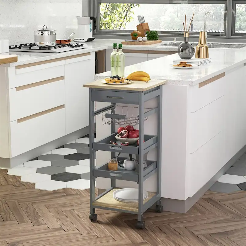 Mobile Rolling Kitchen Island Trolley Serving Cart