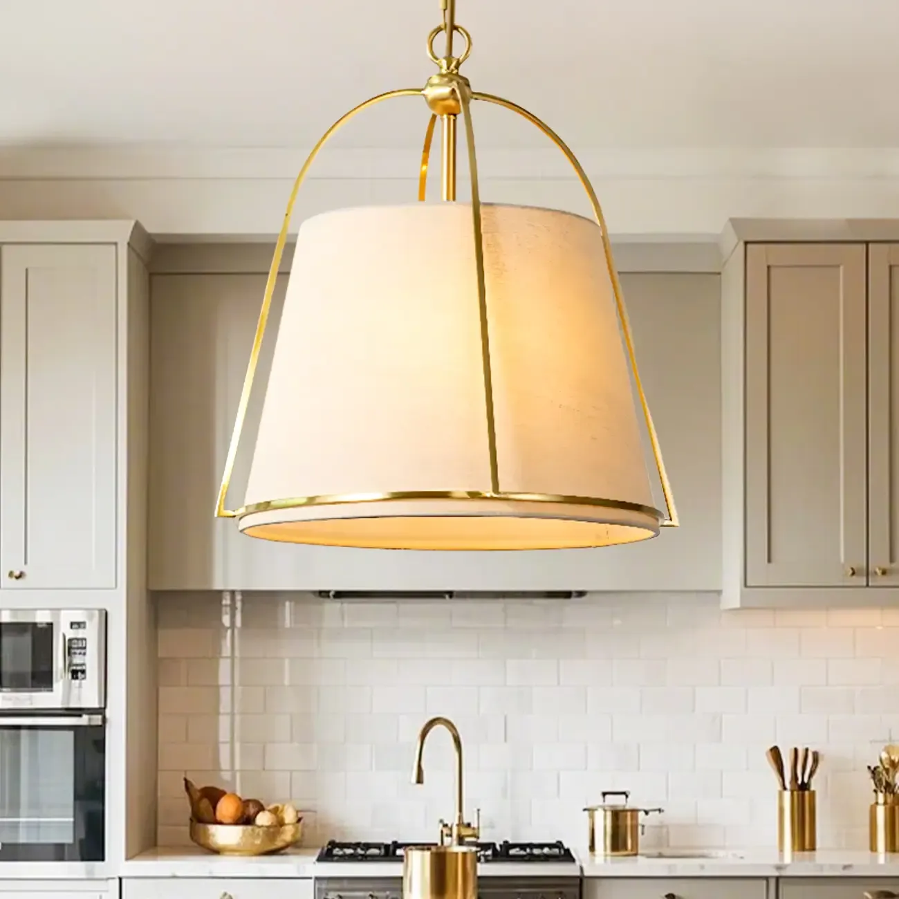 Vintage Fabric Drum Chandelier for Kitchen Dining