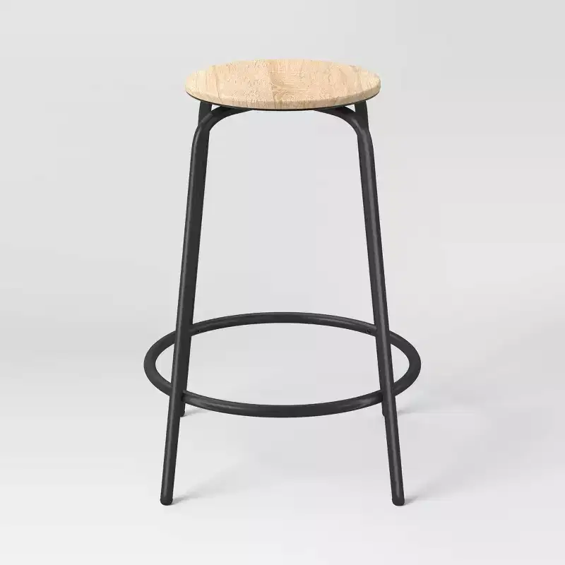 Set of 2 24" Wood and Metal Base Backless Counter Height Barstool Stool with Footrest Natural - Room Essentials™