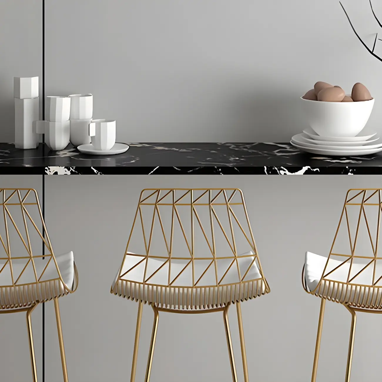 Black Rectangle Marble Tall Bar Table Gold Base