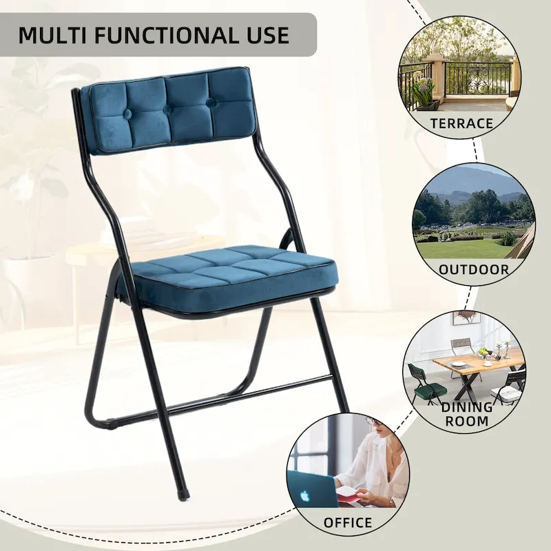 Velvet Upholstered Steel Tufted Folding Dining Chairs(set of 4)