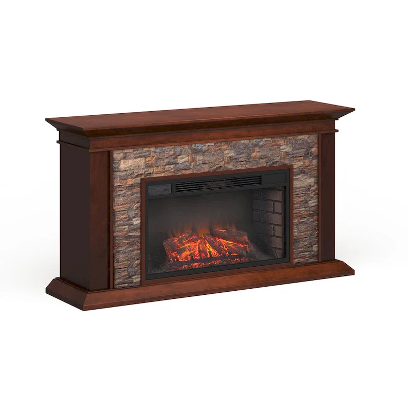 Electric Fireplace with a 60-inch Faux Stone Mantel