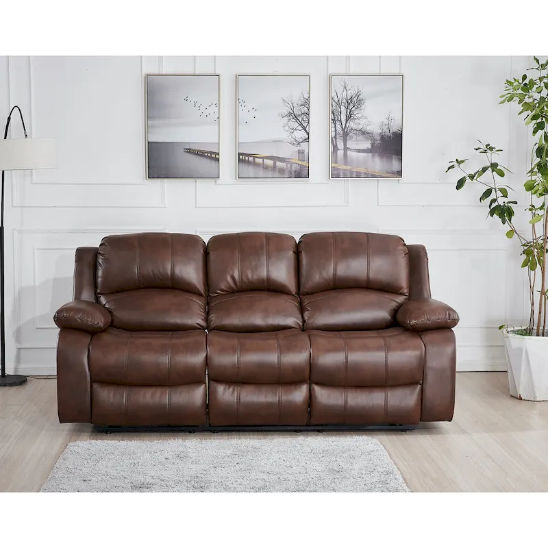 Betsy Furniture Bonded Leather Manual Rclining 3-seat Sofa Couch 8018