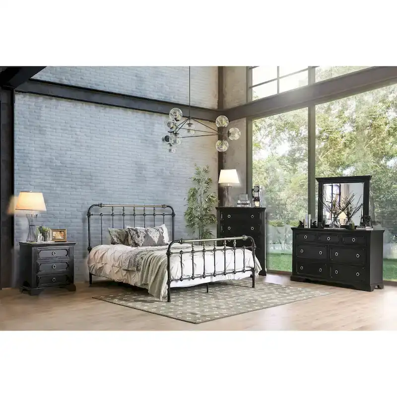 Industial Black Metal Panel Bed