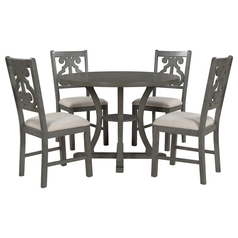 Retro 5-Piece Wooden Dining Table Set with 4 Chairs & Round Table