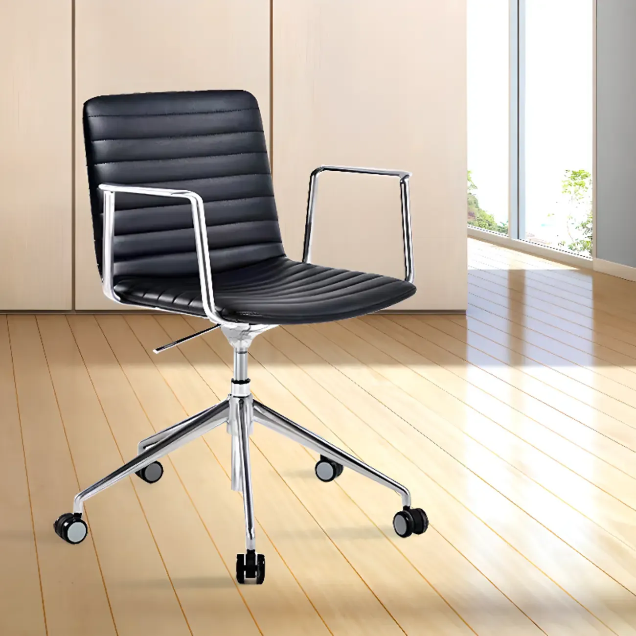 Modern Black Leather Metal Adjustable Swivel Office Chair