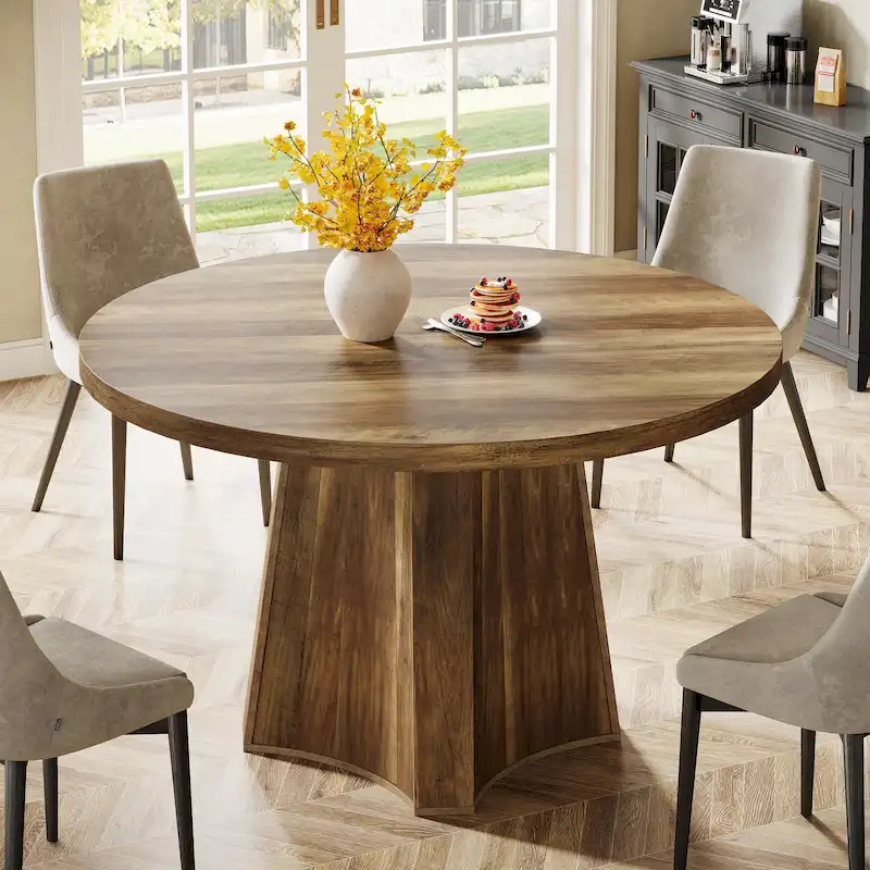 Round Dining Table for 4-6 People, 47-Inch Farmhouse Kitchen Table