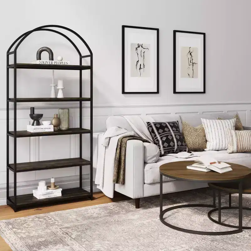 Nutmeg & Black 5-Shelf Industrial Metal Bookcase