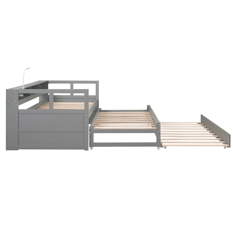 Twin XL Wood Daybed with 2 Trundles and USB Charging Design