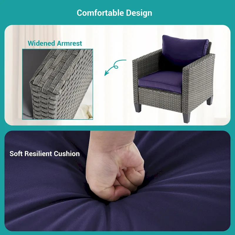 BONOSUKI 3-Piece Patio Sofa Set Grey Rattan with Side Table