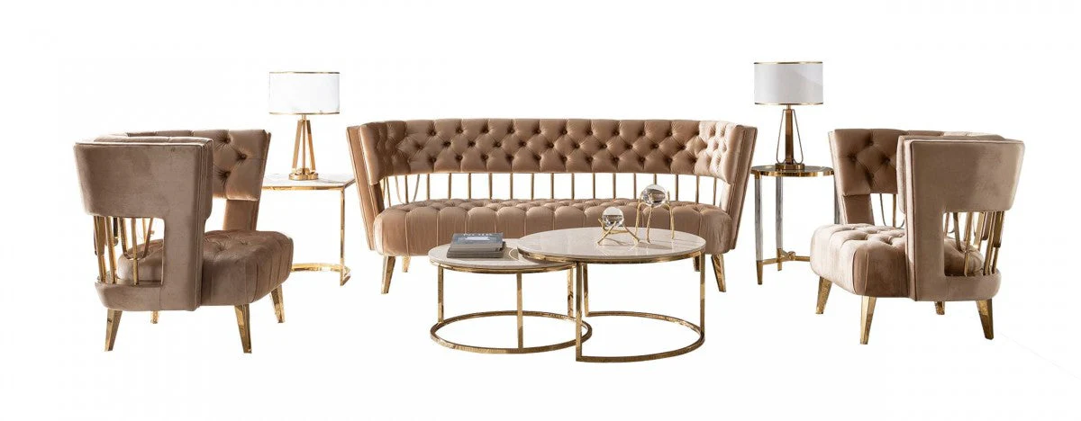 Kourtney Velvet Beige and Gold Living Room Collection