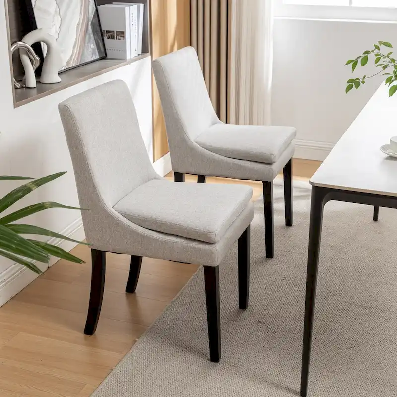 Modern Dining Chairs Set of 2, Upholstered Kitchen & Dining Room Chairs with Solid Wood Legs,Tufted Linen Fabric Chairs