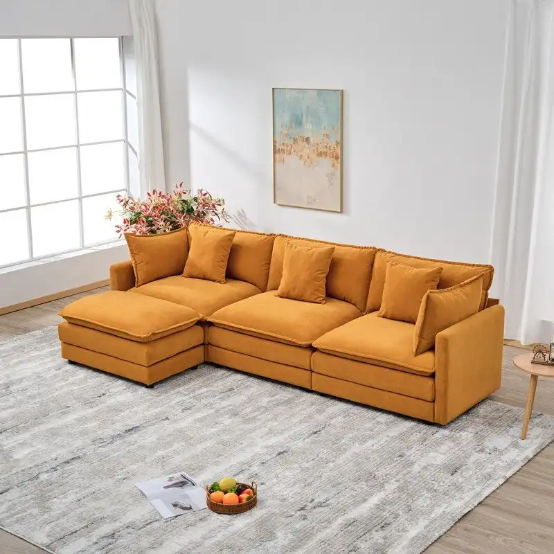 110.2 Chenille Three Seater Upholstered Sofa, Ottoman