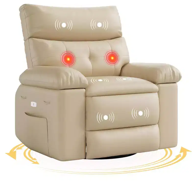 GustoWave Oversized Recliner Chairs with Heat and Massage - 360 Swivel Lazy Recliner Chair for Adults- Manual Rocking Chair