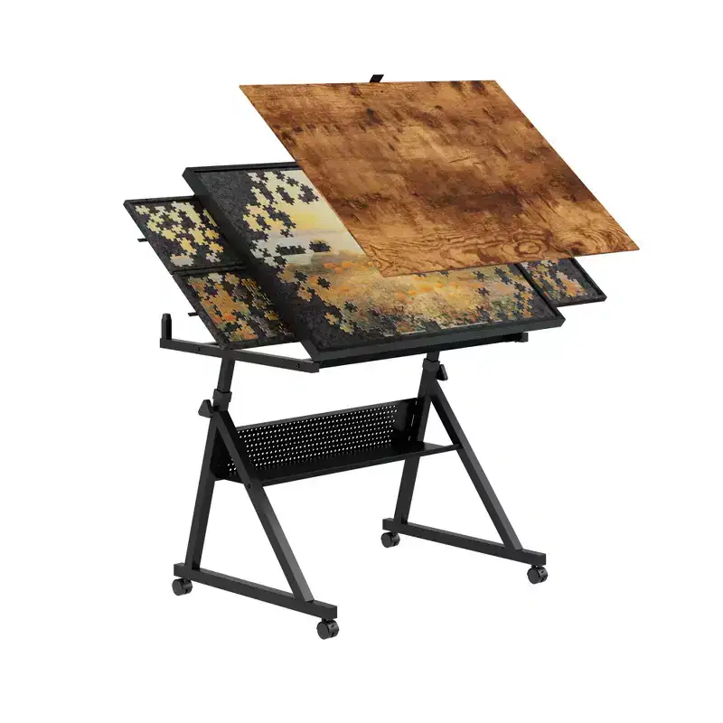 GDFStudio Anchalee Modern Metal and Wooden Jigsaw Puzzle Table Board with 4 Trays