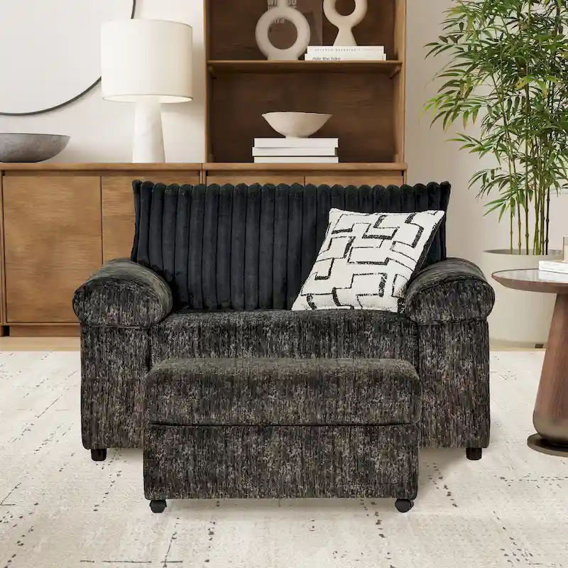 Roundhill Furniture Nason Wide Wale Corduroy Cuddle Chair and Ottoman Set