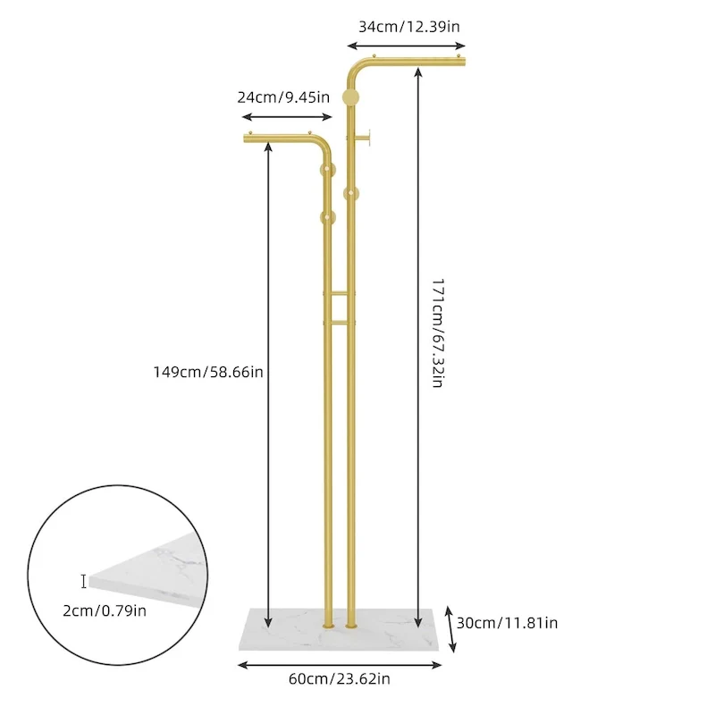 Coat Rack with Marble Base Entryway Coats Hanger Stand with 5 Hooks - 24 x12 x70