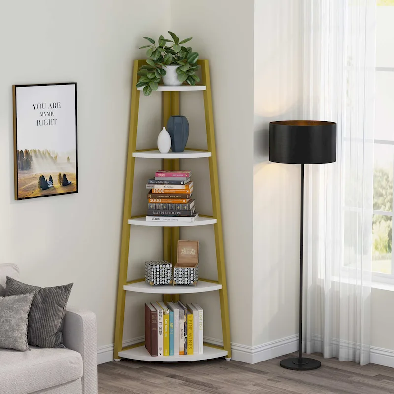 5 tier Bathroom Corner Shelf Storage Tower Cabinet Rustic Brown