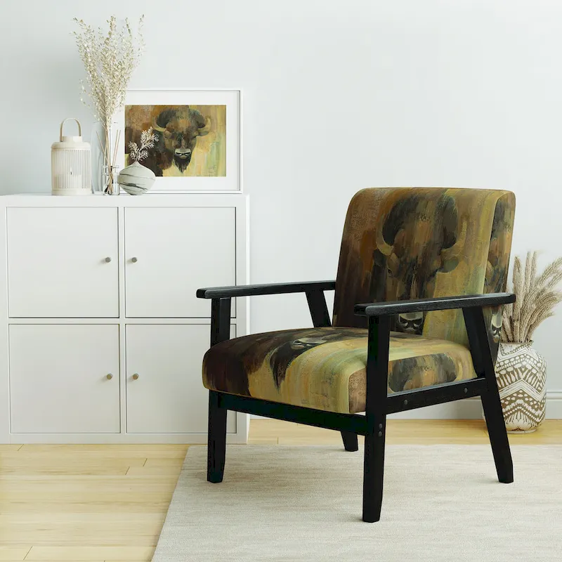 Designart Into The Wild Gold Buffalo Upholstered Modern Farmhouse Accent Chair - Arm Chair