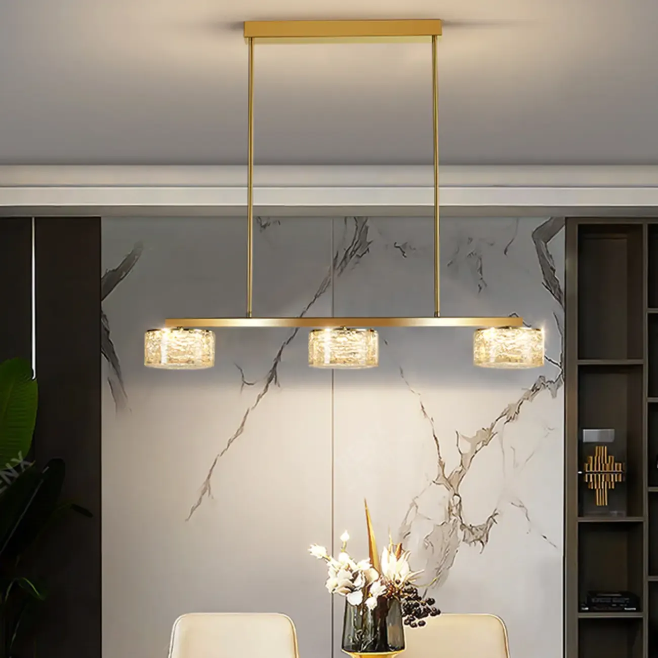 Gold Metal Island Lighting with Remote Control Stepless Dimming