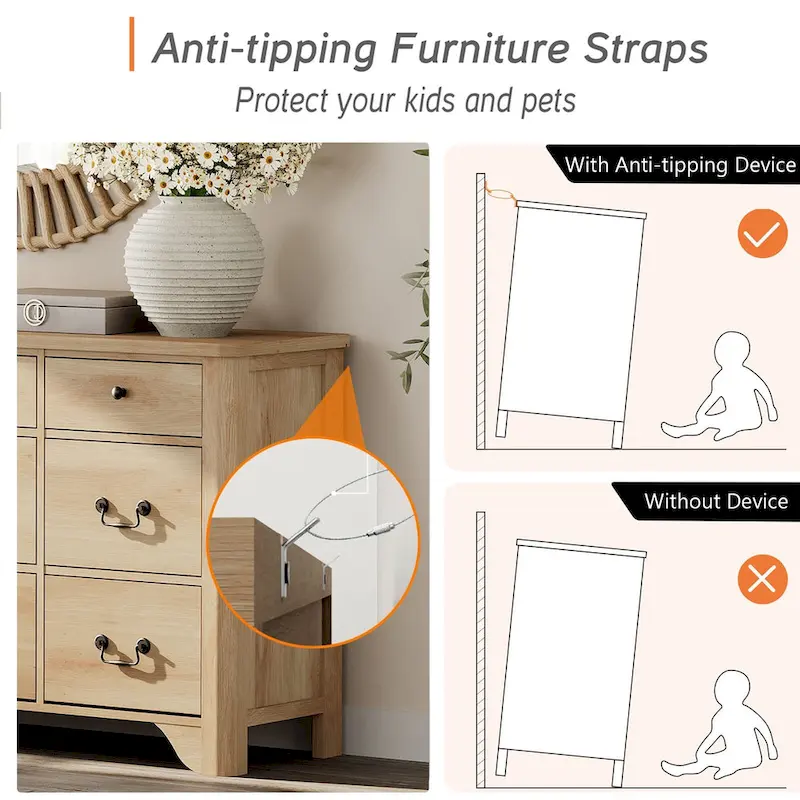 53.5 Wide Farmhouse White Dresser TV Stand with Curved Edge Design and Wide Chests of Drawers