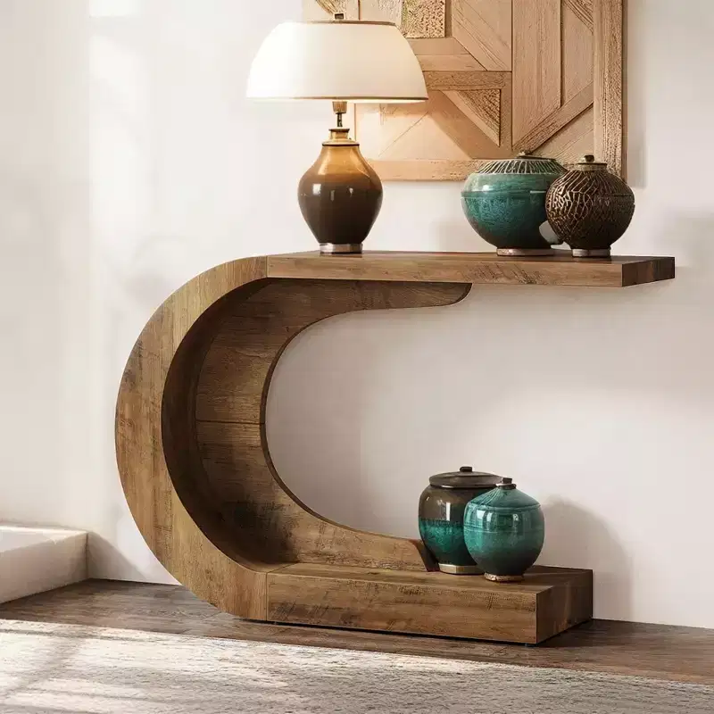 MAYEERTY Elegant C-Shape Hallway Table, Multi-Use Console/Sofa/Entryway Accent Table