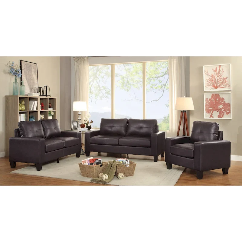 Newbury 71 in. W Flared Arm Faux Leather Straight Sofa - 32L x 71W x 36H