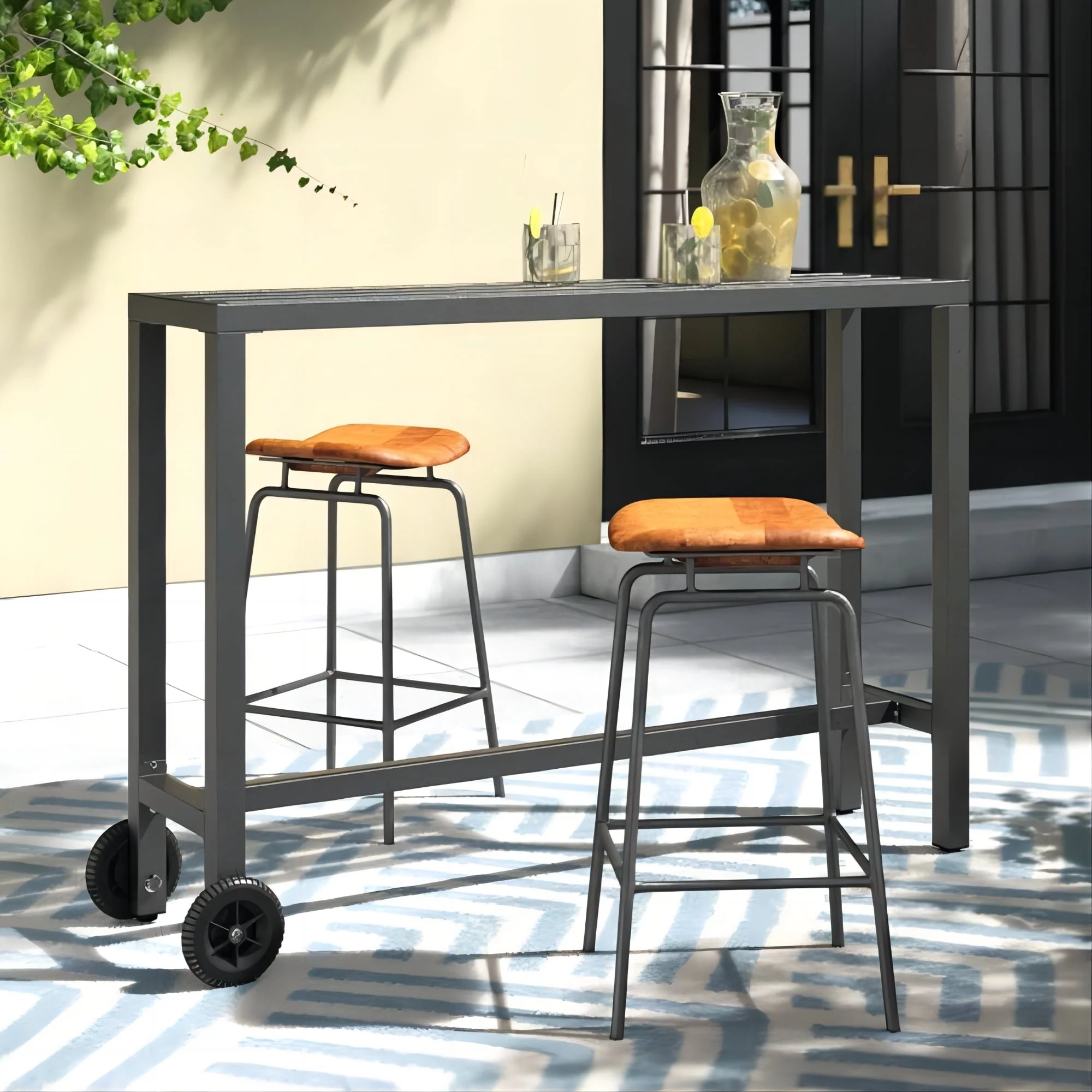 Moasis Patio Metal Counter Table Bar Table with Wheels