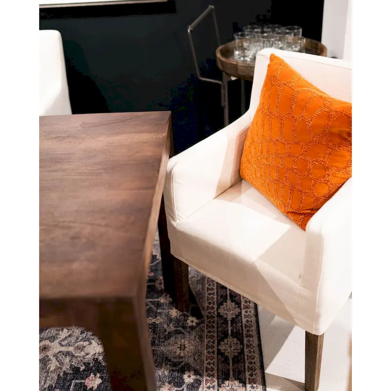 Cream Linen & Oak Wood Arm Chair by East at Main