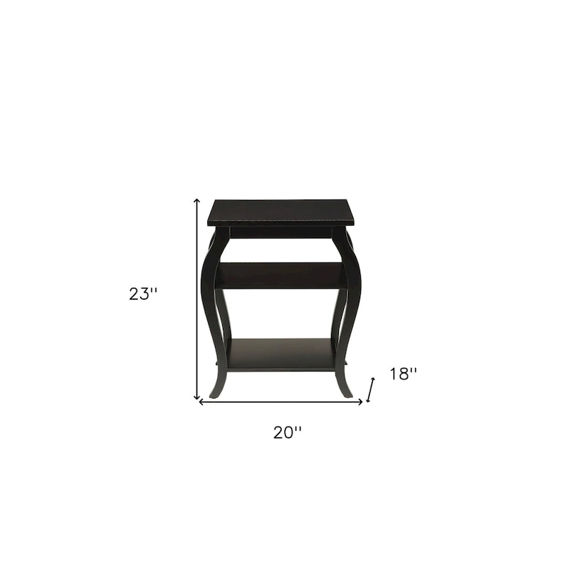 HomeRoots 23 Black Wood Bow Leg End Table With Two Shelves - 20 W x 18 D x 23 H