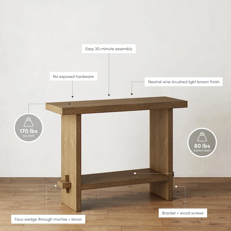 Nathan James Virgo Farmhouse 2-Tier Console Table in Wire-Brushed Wood Finish