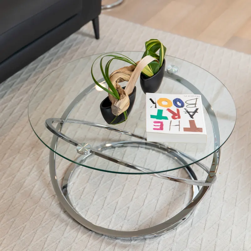 Galaxy Cross Base Tempered Glass Round Coffee Table