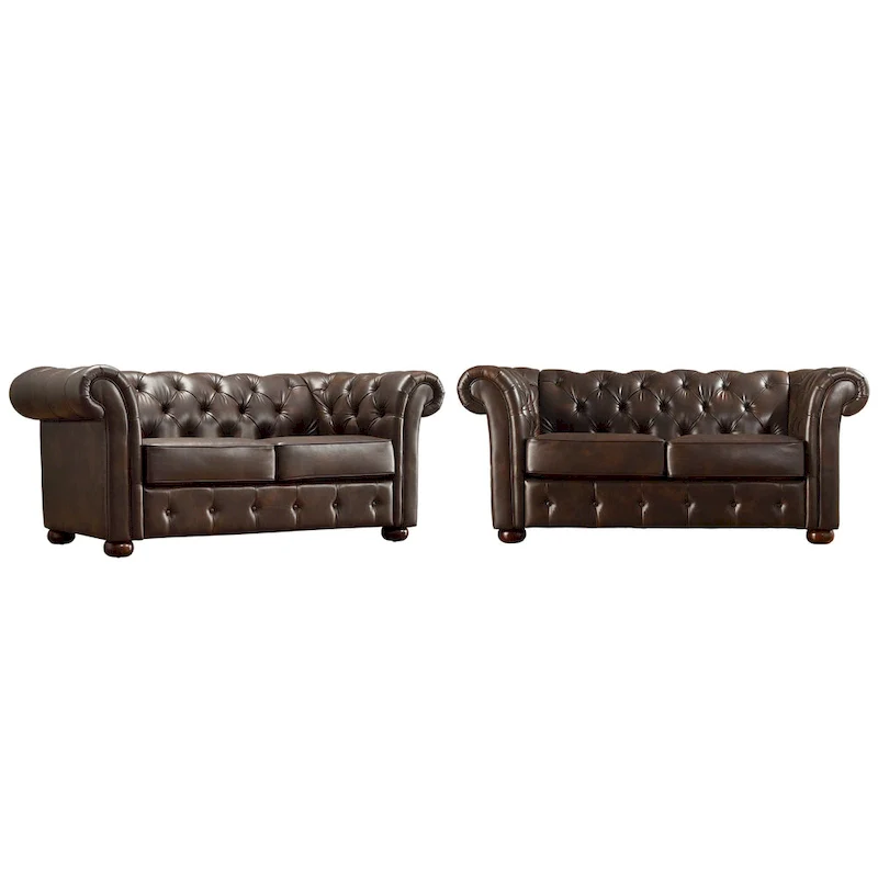 Tufted Loveseat with Rolled Arms and Bun Feet