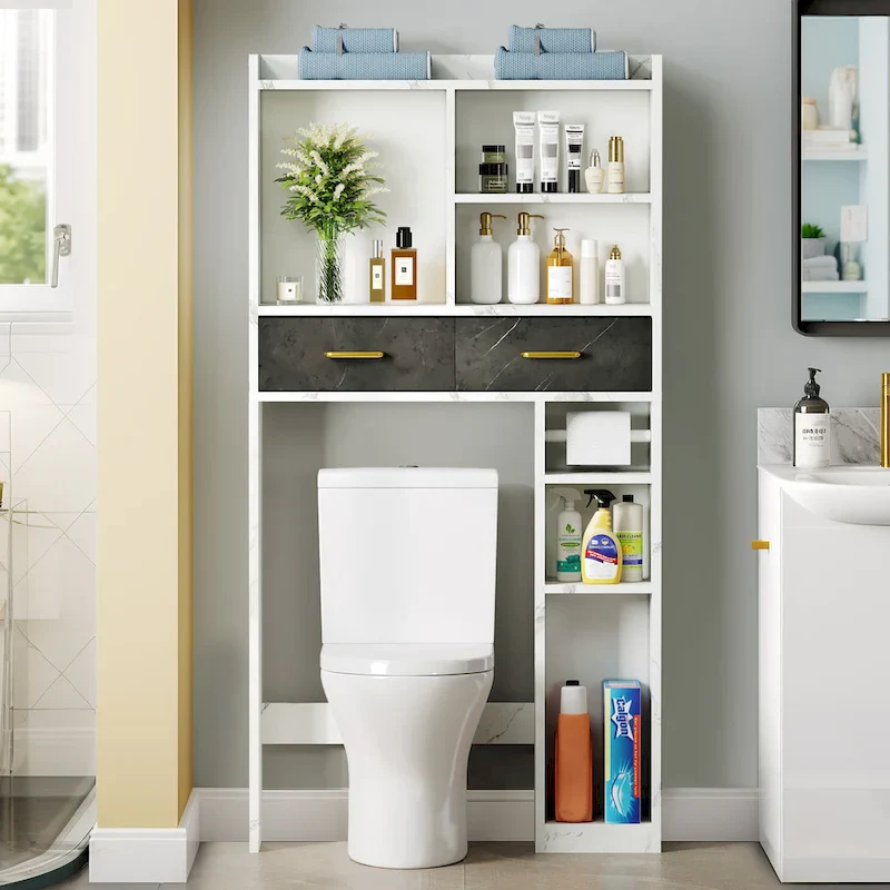 Moasis Bathroom Over The Toilet Storage Cabinet Organizer With 2 Drawer and Shelves