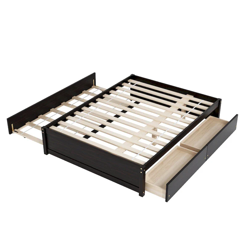 Full Bed Frame With Twin Trundle and 2 Drawers