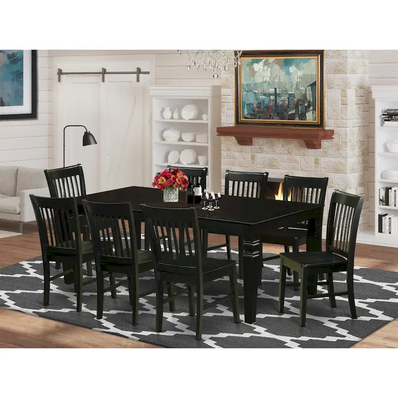 East West Furniture Kitchen Table Set- a Rectangle Dining Room Table and Dining Chairs, Black (Pieces Options)
