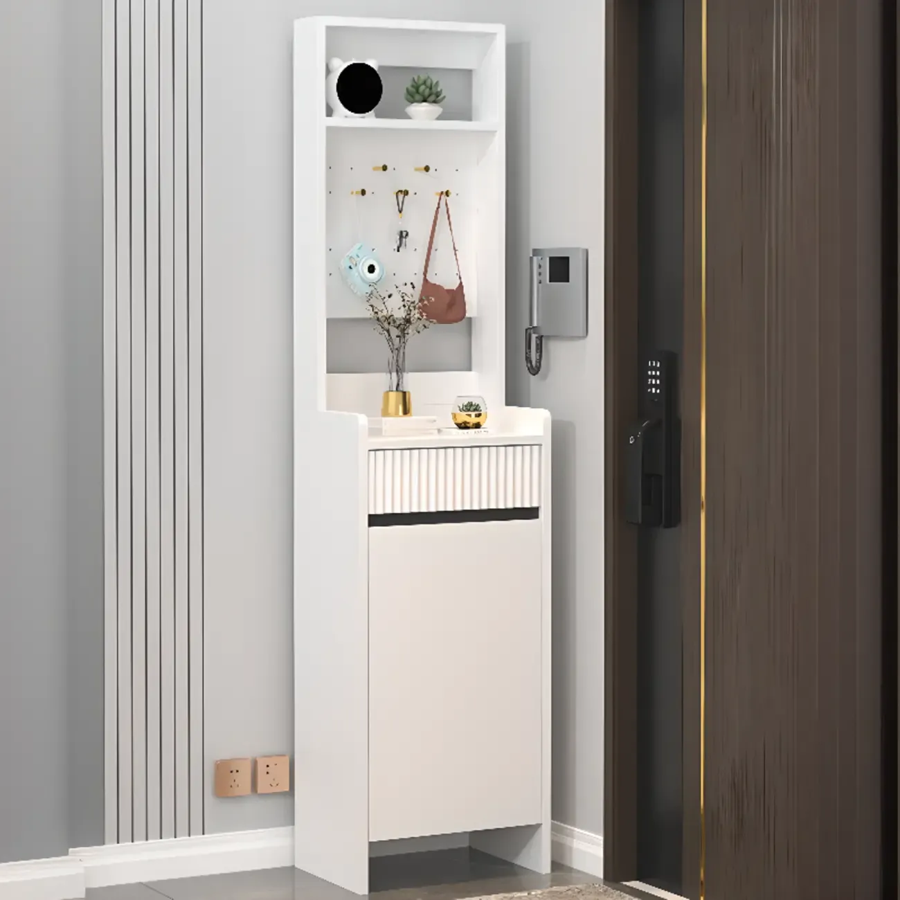 Modern Wood Shoe Cabinet with Drawer and Shelves