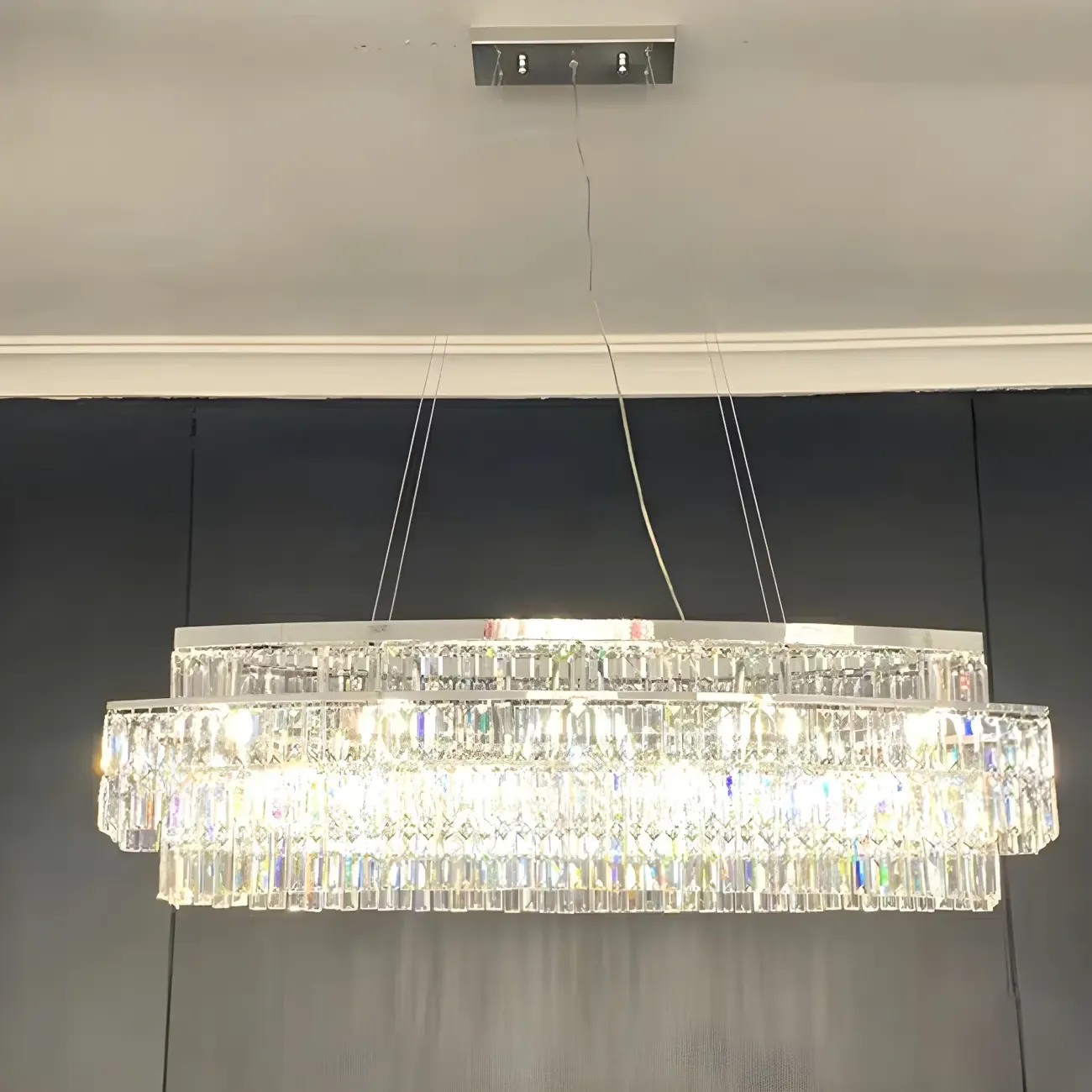 Modern Silver 3-Tier LED Crystal Island Pendant Light for Kitchen