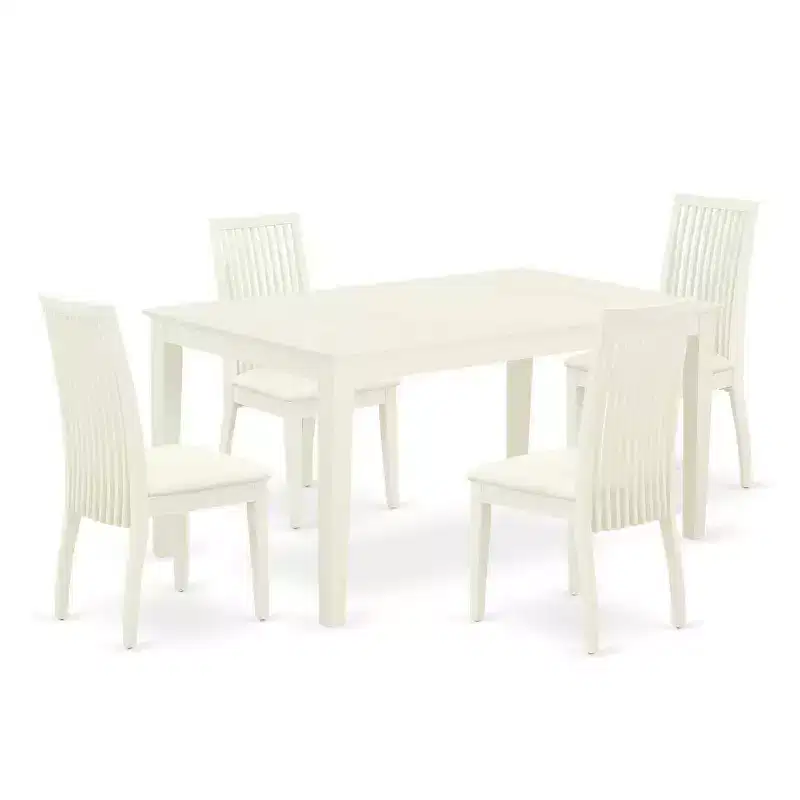 5-Piece Linen White Finish Solid Wood Top - Dining Room Set - Seats-4