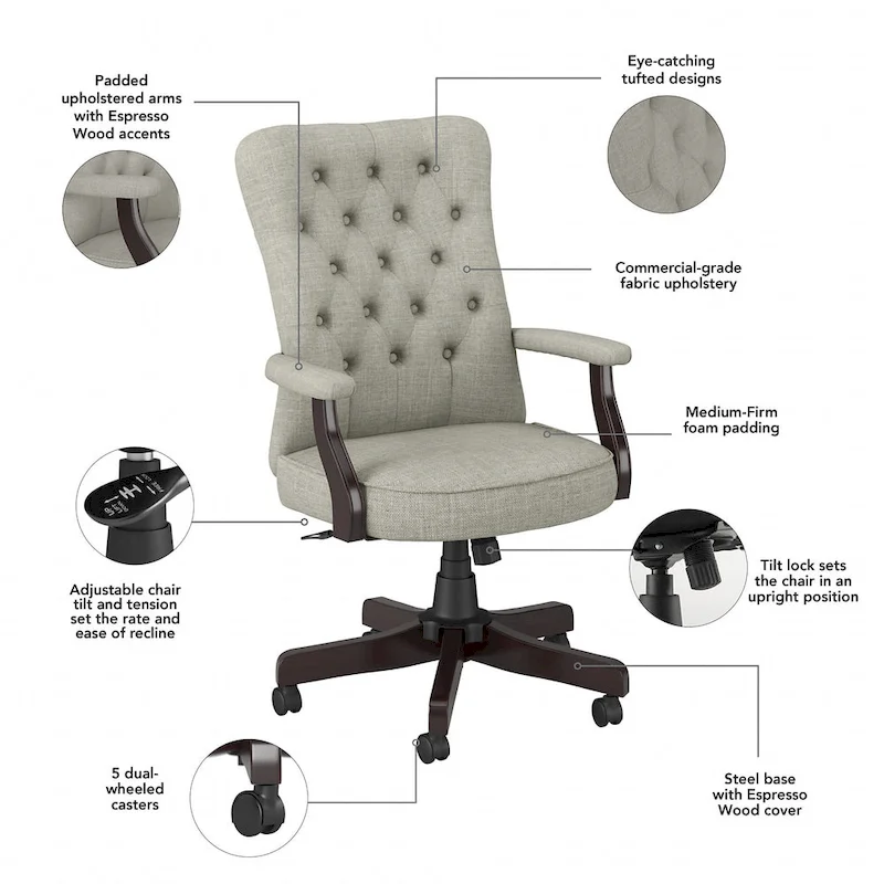 Salinas High Back Tufted Office Chair with Arms by Bush Furniture
