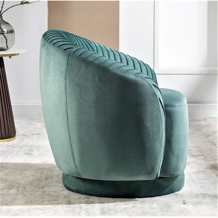 Modern Barrel Swivel Chair with Plush Velvet Upholstery and Smooth 360 Rotation Round Accent One-Seater Sofa